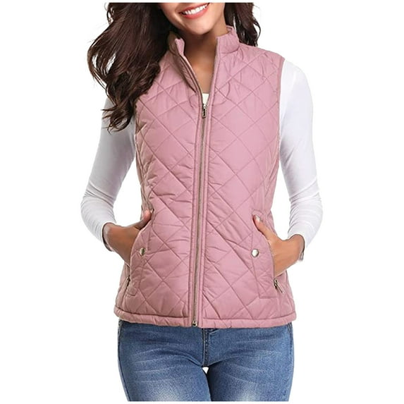 Homenesgenics Winter ! Puffer Vest for Women Plus Size with Hood Women Fashion Vest Loose Bright Leather Solid Color Stand Collar Cotton Waistcoat Vest Jacket