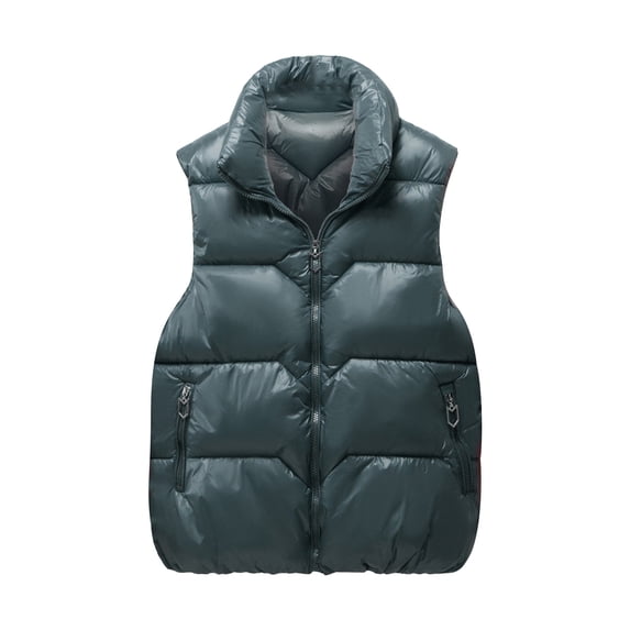 Homenesgenics Winter ! Puffer Vest for Women Plus Size with Hood Women Fashion Vest Loose Bright Leather Solid Color Stand Collar Cotton Waistcoat Vest Jacket