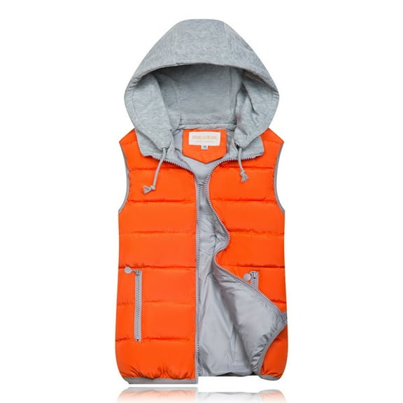 Homenesgenics Puffer Vest for Women Plus Size with Hood 10 Colors Fashion Women Winter Warm Coat Vest Wadded Jacket Orange XL