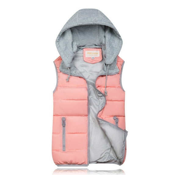 Homenesgenics Puffer Vest for Women Plus Size with Hood 10 Colors Fashion Women Winter Warm Coat Vest Wadded Jacket Pink M