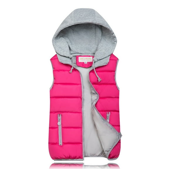 Homenesgenics Puffer Vest for Women Plus Size with Hood 10 Colors Fashion Women Winter Warm Coat Vest Wadded Jacket Pink XL