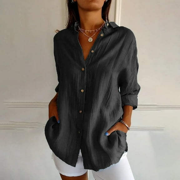 Homenesgenics Winter ! Sweatshirts for Women under $10.00 Women's Fashion Turndown Collar Button Long Sleeve Casual Tops Blouse