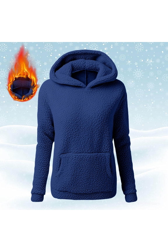 Winter Clothes for Women Plus Size Women Solid Color Teddy Bear Coat Long Sleeved Casual Hooded Fleece Jackets Blue S