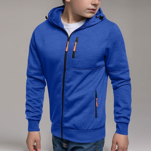 Homenesgenics Winter Coat Winter Clothes Boys Zip Hooded Sweatshirt Long Sleeve Pullover Kids Fleece Sweatshirts for 5-14 Years Blue 7 Years