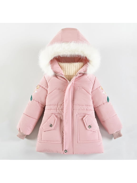 Winter Coat Winter Clothes Boys' and Girls' Long-sleeved Warm Children's Hooded Zipper Jacket Pink 6 Years