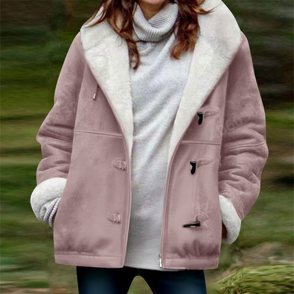 Homenesgenics Winter Coat Winter Clothes Women Warm Quilted Jackets for Women Long Sleeve Floral Soild Puffer Jacket Coats with Pockets Pink S