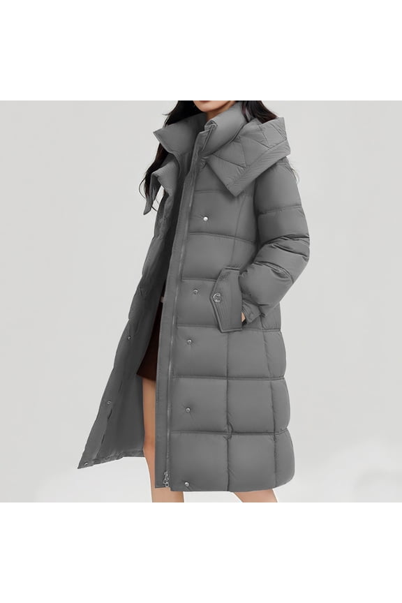 Winter Coat Winter Clothes Women's Solid Color Thick Coat Hooded Long Over The Knee Down Jacket with Pocket Gray XL