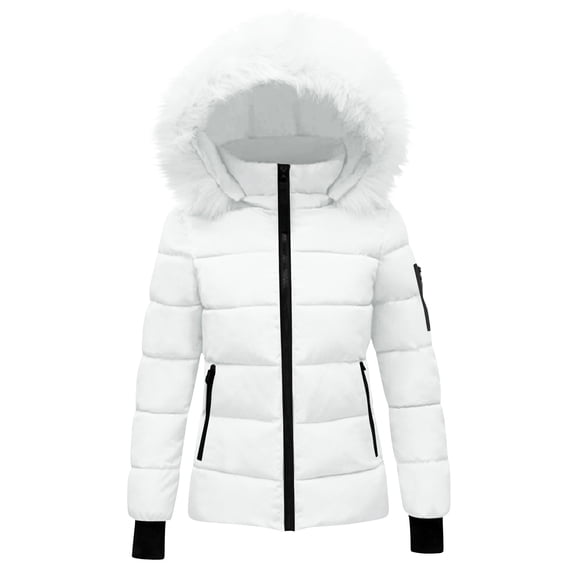 Homenesgenics Winter Coat Winter Clothes Women's Winter Jacket with Hood Waist and To Overcome Outer Long Sleeve Coats Jacket with Pocket White XL