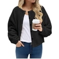 thumbnail image 1 of Homenesgenics Winter Coat Winter Clothes Womens Fleece Jackets Cropped Button Down Crew Neck Coats Fall Casual Trendy Outerwear Black L, 1 of 8