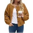 thumbnail image 1 of Homenesgenics Winter Coat Winter Clothes Womens Fleece Jackets Cropped Button Down Crew Neck Coats Fall Casual Trendy Outerwear Brown XL, 1 of 8