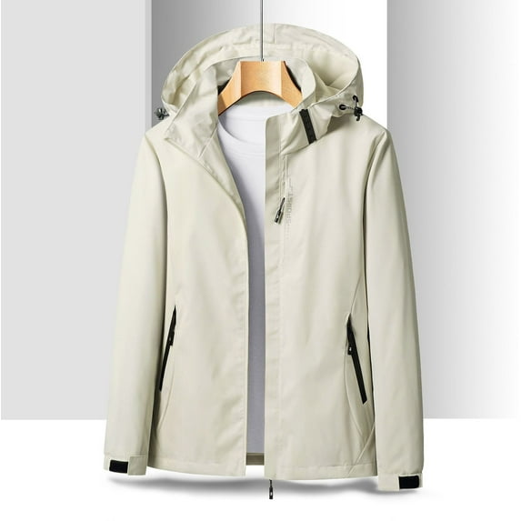 Homenesgenics Winter Coats for Women Plus Size 5 X Fleece Jackets Women's Outdoor Solid Color Single Layer Sprint Coat Zipper Loose Casual Hooded Coat Beige XXL