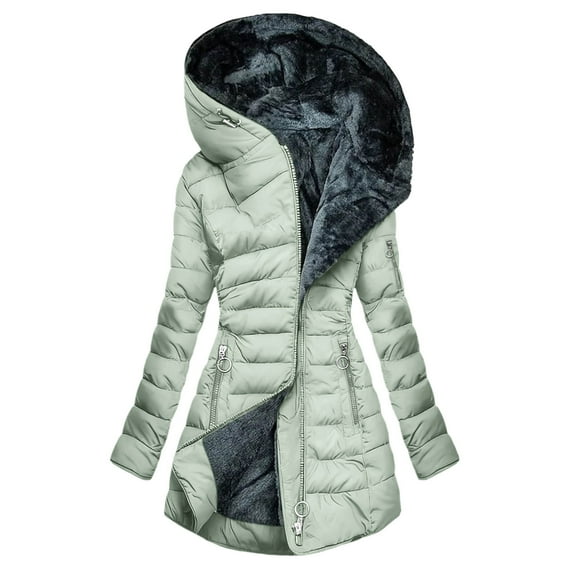 Homenesgenics Winter Coats for Women Plus Size 4X Women's New Solid Color Long-sleeved Hooded Winter Clearance Cotton-padded Jackets