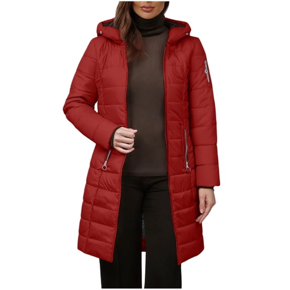 Homenesgenics Winter Coats for Women Plus Size 4X Women's New Solid Color Long-sleeved Hooded Winter Clearance Cotton-padded Jackets