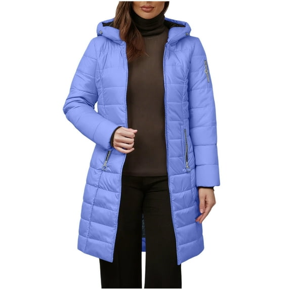 Homenesgenics Winter Coats for Women Plus Size 4X Women's New Solid Color Long-sleeved Hooded Winter Clearance Cotton-padded Jackets