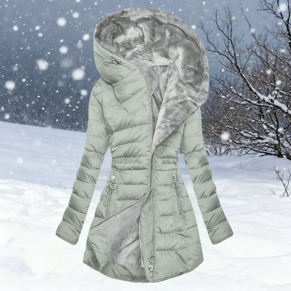 Homenesgenics Winter Coats for Women Plus Size 4X Women's New Solid Color Long-sleeved Hooded Winter Clearance Cotton-padded Jackets