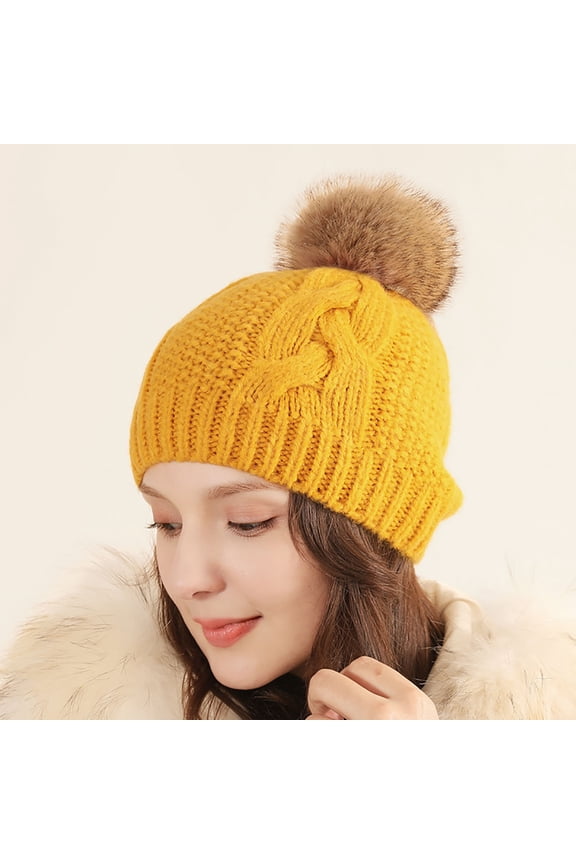 Winter Hats for Women Beanies,Bobble Hat,Pom Pom Hat,Winter Outdoor Fashion Beanies Women Knitted Beanies Yellow Free Size