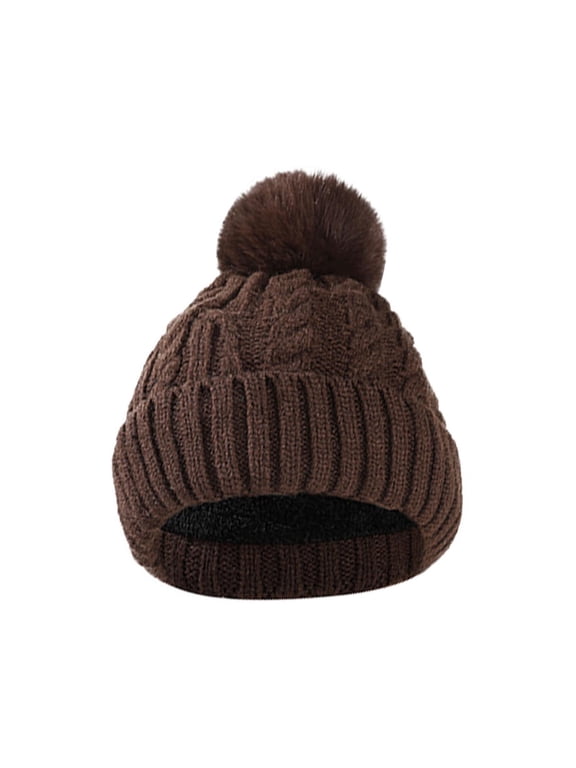 Winter Hats for Women Beanies,Bobble Hat,Pom Pom Hat,Winter Outdoor Fashion Women's Beanies Brushy Brown Free Size