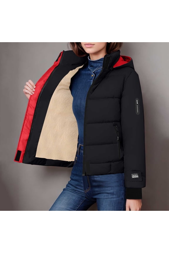 Winter Jackets Plus Size ! Women's Plush Jacket Short Clothes Fleece Jacket with Added Velvet and Thick Coat Puffer Quilted Down Jacket Black M