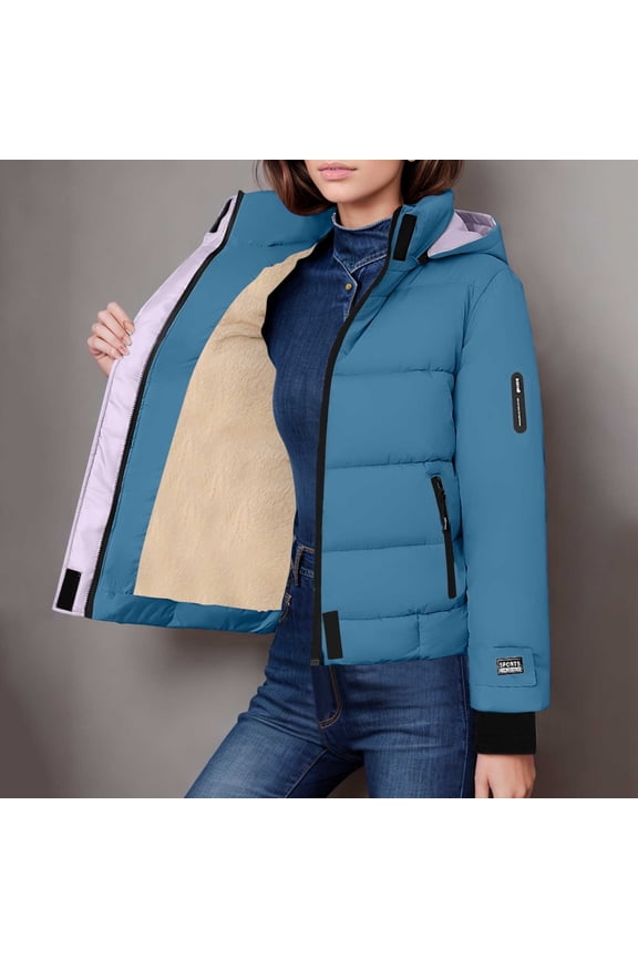 Winter Jackets Plus Size ! Women's Plush Jacket Short Clothes Fleece Jacket with Added Velvet and Thick Coat Puffer Quilted Down Jacket Blue XXL