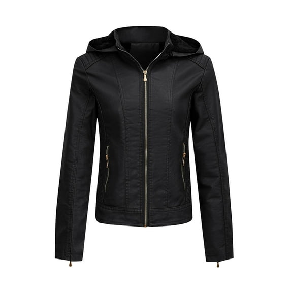 Homenesgenics Winter Jackets Plus Size ! Women's Solid Color Zipper Pocket Long Sleeve Jacket Locomotive Suit Quilted Down Jacket Black XS
