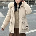 thumbnail image 1 of Homenesgenics Winter Jackets for Women Women's Fall and Winter Down Plus Size Hooded Velvet Thickened Raglan Sleeves Zipper Coat Long Sleeve Coat Puffer with Pockets Beige XXL, 1 of 5