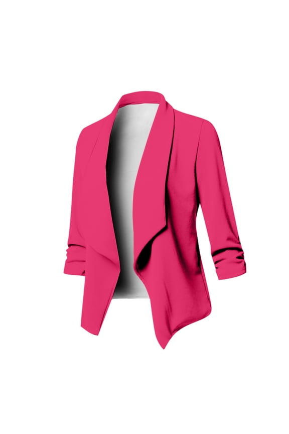 Winter Jackets for Women Plus Size under $10.00 Women's Casual Blazer Open Front Lapel Long Sleeve Solid Color Print Suit Work office Jackets Blazer Pink M