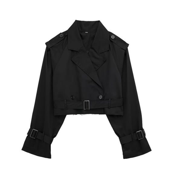Homenesgenics Winter Jackets for Women Plus Size under $10.00 Fashion Women's Casual Long Sleeve Turndown Collar Belt Coat Jacket Black XS