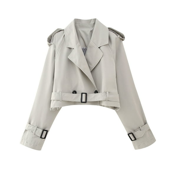 Homenesgenics Winter Jackets for Women Plus Size under $10.00 Fashion Women's Casual Long Sleeve Turndown Collar Belt Coat Jacket Gray XS