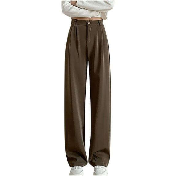 Homenesgenics Winter Pants 2025 Women's Fashion High Waist Wide Leg Pants Solid Color Versatile Casual Suit Pants