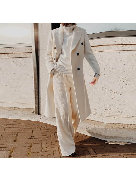 Women Winter Jackets for 2025 Women's Fall and Winter Straight Cardigan Button Pocket Coat White L