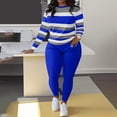 thumbnail image 1 of Homenesgenics Women's Casual Solid Color Long Sleeve Stripes Print Round-Neck Tops+Pants Matching Sets, 1 of 7
