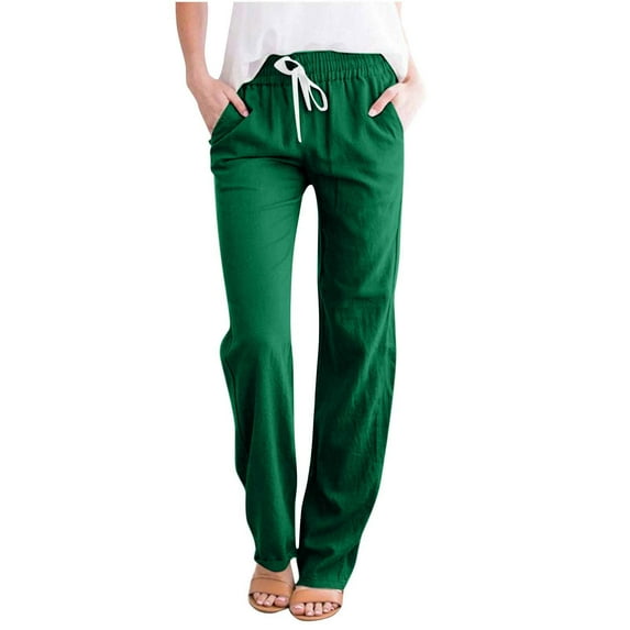 Homenesgenics Women's Casual Wide Leg Pants Solid Elastic Waist Loose Long Pants With Pocket