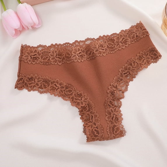 Homenesgenics Women's Plus Size High Waist Soft Comfy Breathable Cotton Underwear - Lace Panties Briefs Hipster Boy Shorts Thong Female Seamless Underpants Set Brown M