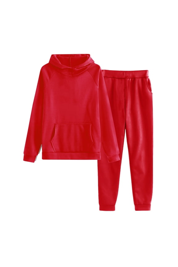 Women's Solid Color Casual Crew-Neck Long-Sleeved Trousers And Elastic Waist Hoodie Suit,Athleisure Two-Piece Set,Hoodie and Pants Set