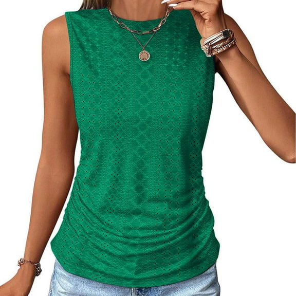 Homenesgenics Women's Summer Loose Casual Solid Round Neck Tank Tops for Women Plus Size under $5 in Large Size Sleeveless Tunic Tops Green XXL