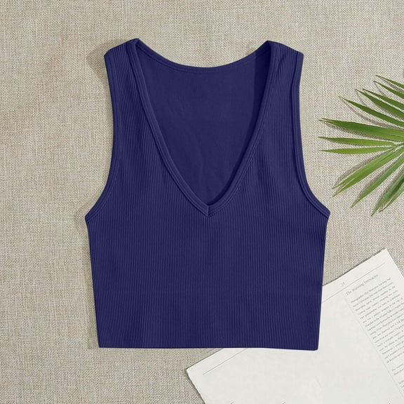 Homenesgenics Women's V-Neck Tight Sleeveless Solid Color Camisoles Sports Yoga Elastic Tank Tops for Women Plus Size under $5 Summmer Tunic Tops Blue M