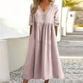 thumbnail image 1 of Homenesgenics Womens Clothes $5 Spring Summer 2025 Women's Holidays Party New Solid Color Short-sleeved Lace V-neck Waistline Hem Dress/Pink, 1 of 6