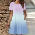 thumbnail image 1 of Homenesgenics Womens Dresses under $10.00 Women's Summer Gradient Color Double Pocket Short Sleeve Round Neck T-Shirt Dress Blue XL, 1 of 5