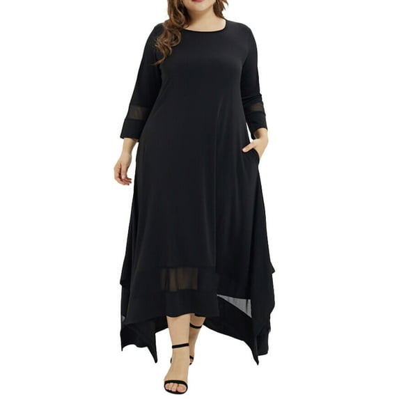 Homenesgenics Womens Dresses Plus Size 3xl Fashion Women Plus Size Solid O-Neck Three Quarter Sleeve Muslim Long Dress