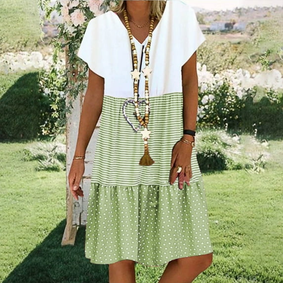 Homenesgenics Womens Dresses Plus Size Short Sleeve Spring Summer 2025 Fashion Women's Sexy Holidays Party Casual Sleeveless Round Neck Solid fork Opening Dress/Green