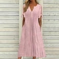 thumbnail image 1 of Homenesgenics Womens Dresses Short Sleeve Plus Size Spring Summer 2025 Fashion Women Holidays Party Casual V-Neck Button Long Dress/Pink, 1 of 6