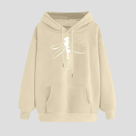 Homenesgenics Womens Hoodies under $10 Women's Graphic Winter Hoodie Pullover Tops Long Sleeved Comfortable Sweatshirt Beige XXL