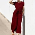 thumbnail image 1 of Homenesgenics Womens Jumpsuits Summer Short Sleeve Pocket Solid Color Loose Straight Fashion Romper with Pocket Red S, 1 of 9
