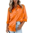 thumbnail image 1 of Homenesgenics Womens Long Sleeve Tops Women's Blouse Satin Silk Shirts Shirts Casual Loose Long Sleeve office Work Tunic Tops Orange L, 1 of 9