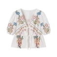 thumbnail image 1 of Homenesgenics Womens Long Sleeve Tops Dressy Women's Round Neck Linen Half Lantern Sleeve Shirt Solid Blouse Elastic Tops Babydoll Shirts, 1 of 3