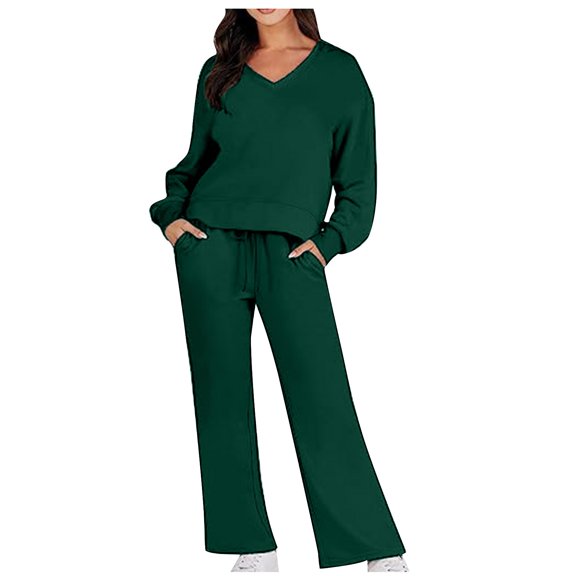 Homenesgenics Womens Pajama Sets Women 2025 Solid Color Sports Suit Casual Sports Hoodie Pant Two-piece Set