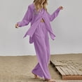 thumbnail image 1 of Homenesgenics Womens Pajama Sets Women's Cotton Solid Button Long Sleeve Shirt Blouse And Pants Set with Pocket, 1 of 7