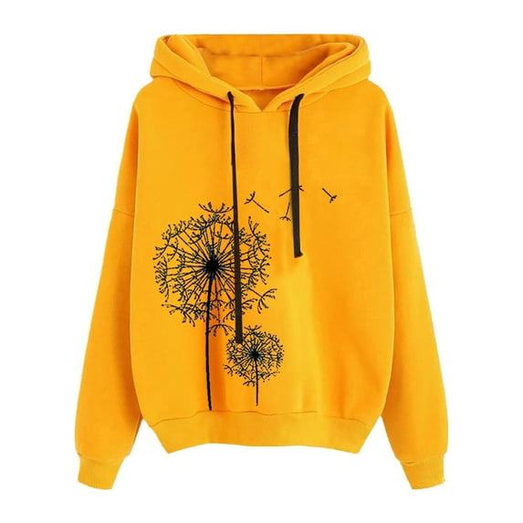 Homenesgenics Womens Tops 3/4 Sleeve Fall Clothes Women's Hoodie Printing Loose Casual New Trendy Long Sleeve Sweatshirt Tops Yellow M