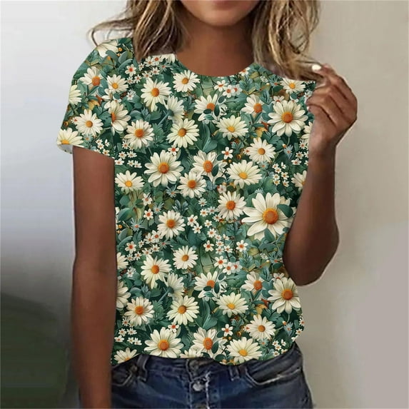 Homenesgenics Womens Tops under $10 Womens Tops Plus Size Women's Spring and Summer Printed Casual Pullover with Short Sleeves Multicolor XXXXL