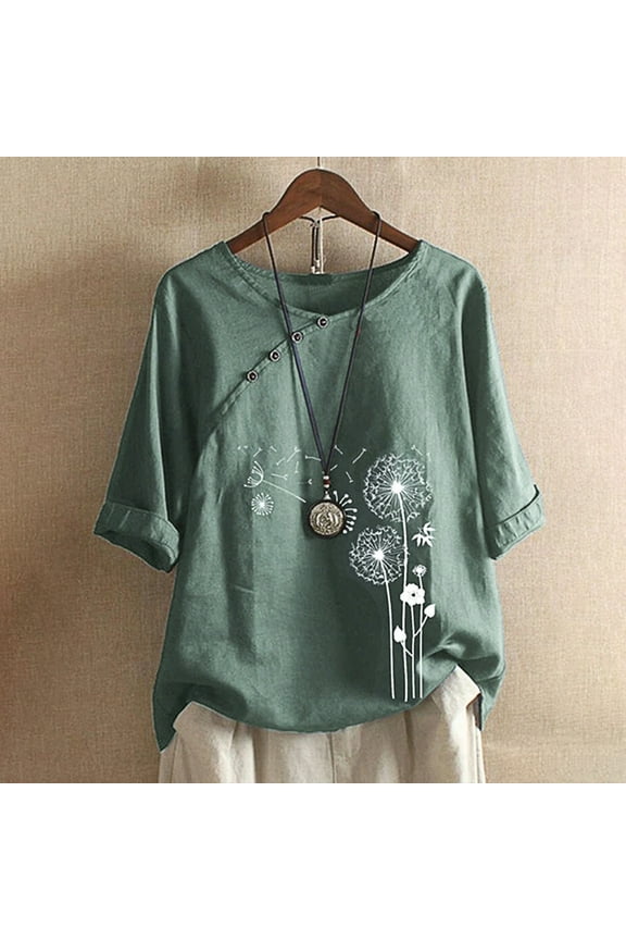 Homenesgenics Womens Tops under $5 Free Shipping No Freight Shipping Women Plus Size Short Sleeve Flower Print Loose Blouse Pullover Tops Shirt Gifts for Women